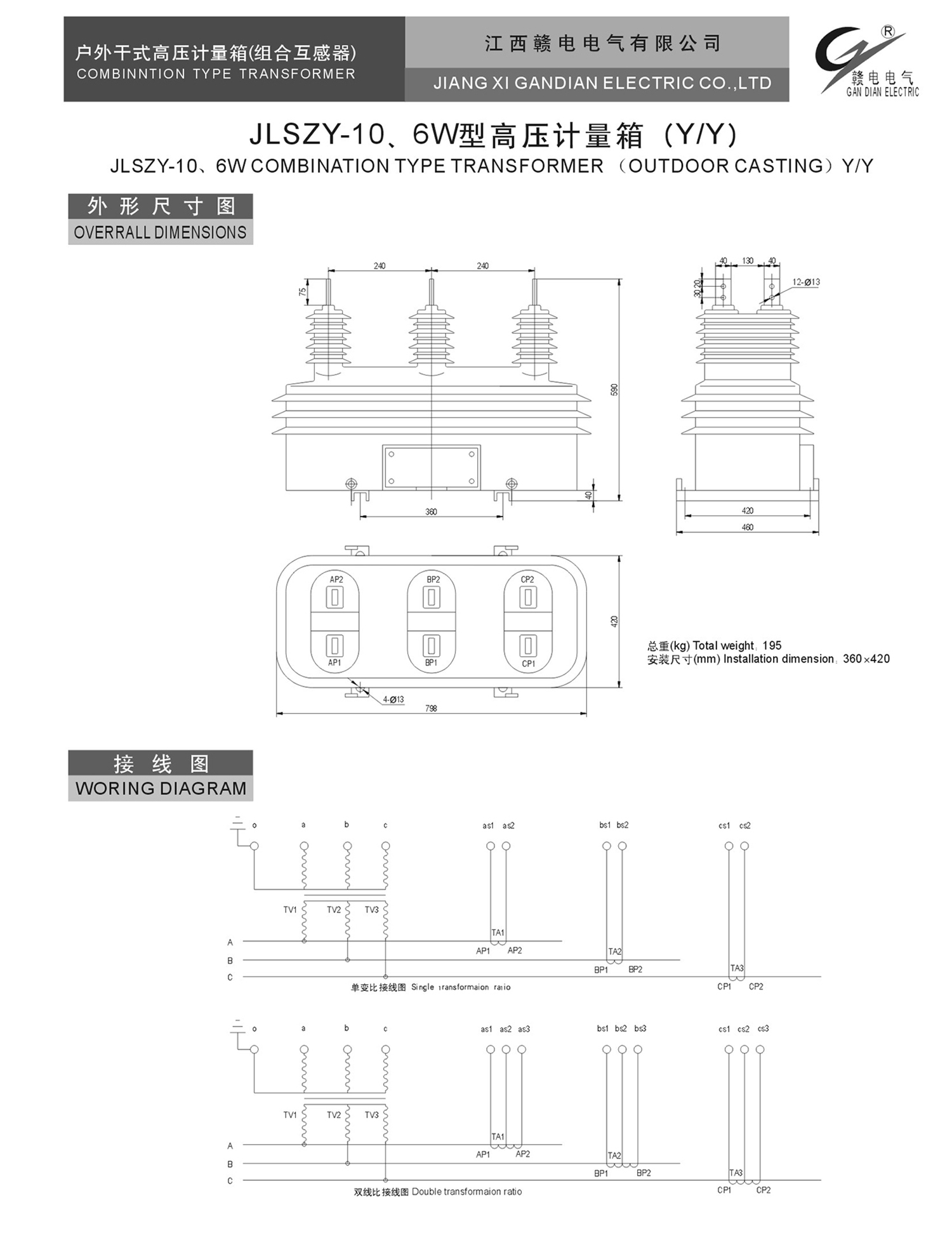 JLSZY-10、6W 型高压计量箱 (Y&#47;Y)_CA88 | 电压互感器 | 非晶合金变压器 | 干式变压器 | 油浸式变压器