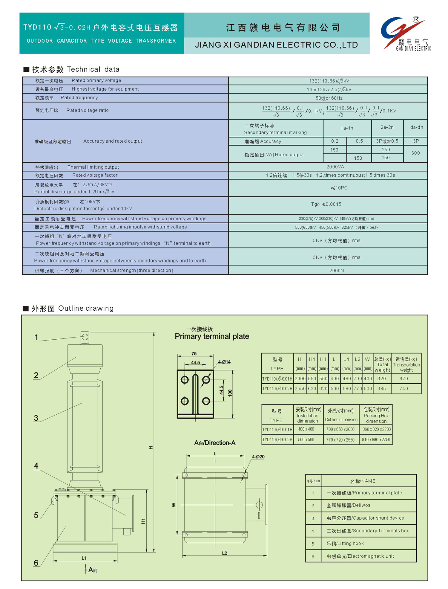 TYD110√3-0.02H 户外电容式电压互感器_CA88 | 电压互感器 | 非晶合金变压器 | 干式变压器 | 油浸式变压器